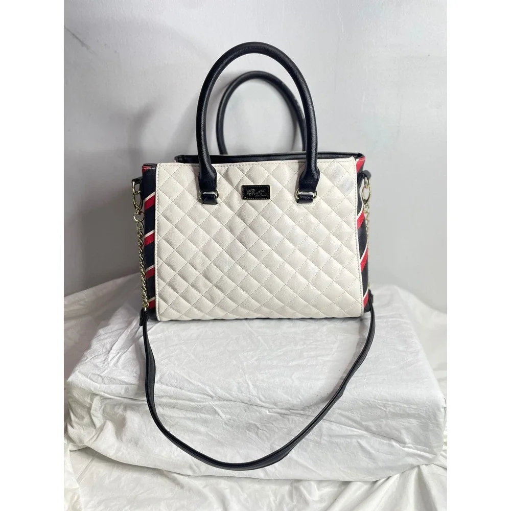 Luv Betsey by Betsey Johnson Satchel Handbag Black White Red Striped Chain Strap